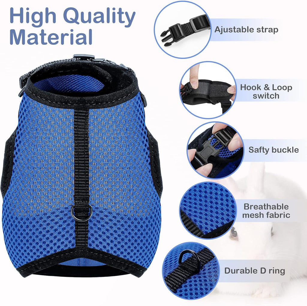 PETTOM Bunny Rabbit Harness with Stretchy Leash Cute Adjustable Buckle Breathable Mesh Vest for Kitten Small Pets Walking (Blue,XS)
