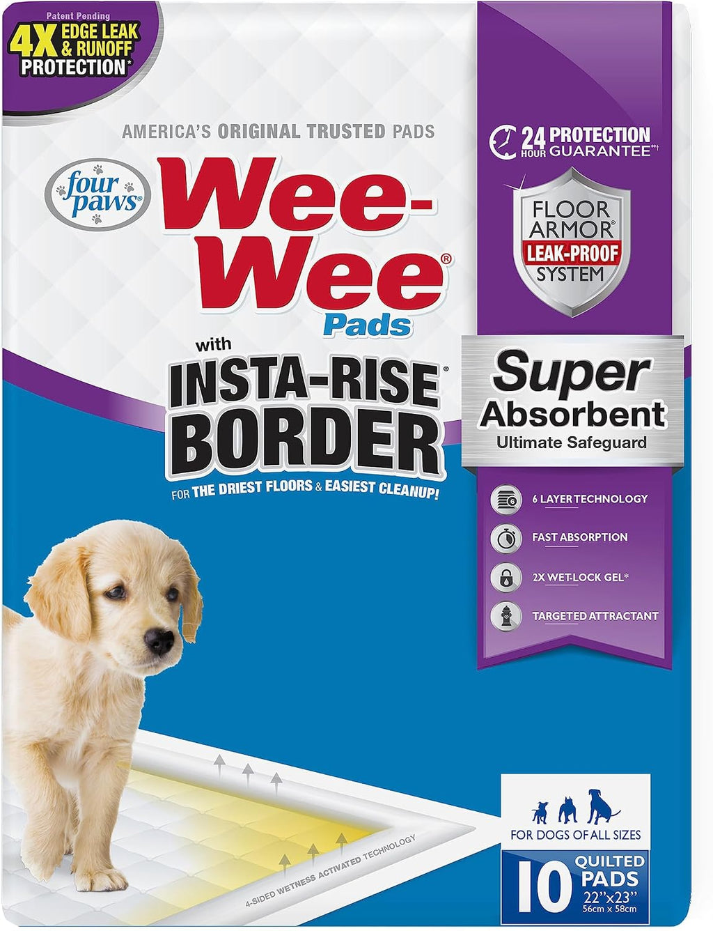 Four Paws Wee-Wee Insta-Rise Super Absorbent Pee Pads for Dogs, 10 Count