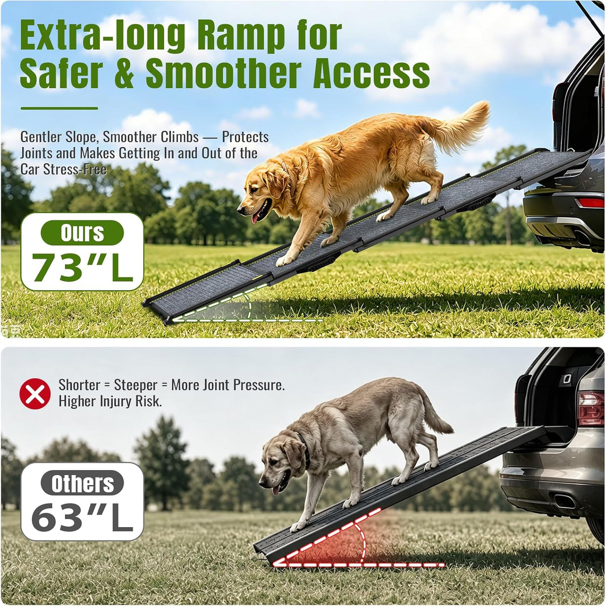 Dog Ramp for Car 73" Extra-Long,Telescoping Pet Ramp for Truck SUV