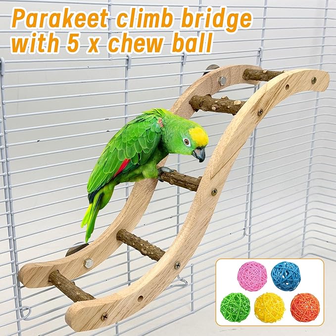Hamiledyi Nature Wooden Bird Ladder Pet Parrots Climb Bridge Exercise Stands - Image 6