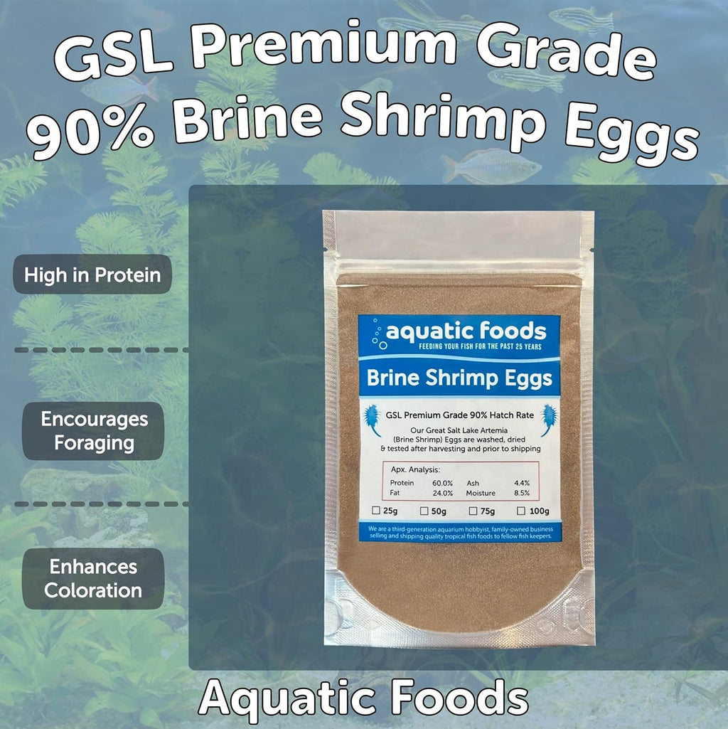 Brine Shrimp Eggs Premium Grade 90% Hatch Rate, Great Salt Lake Artemia Brine Shrimp Eggs. - 25 Grams - .88oz