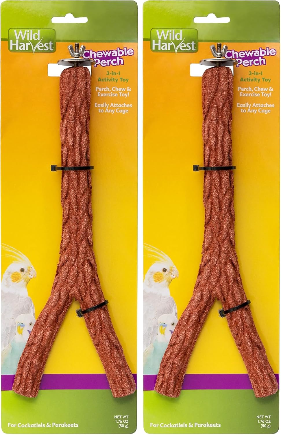Wild Harvest Chewable Perch, 1.76 Ounce, Activity Toy and Treat for Cockatiels and Parakeets (Pack of 2)