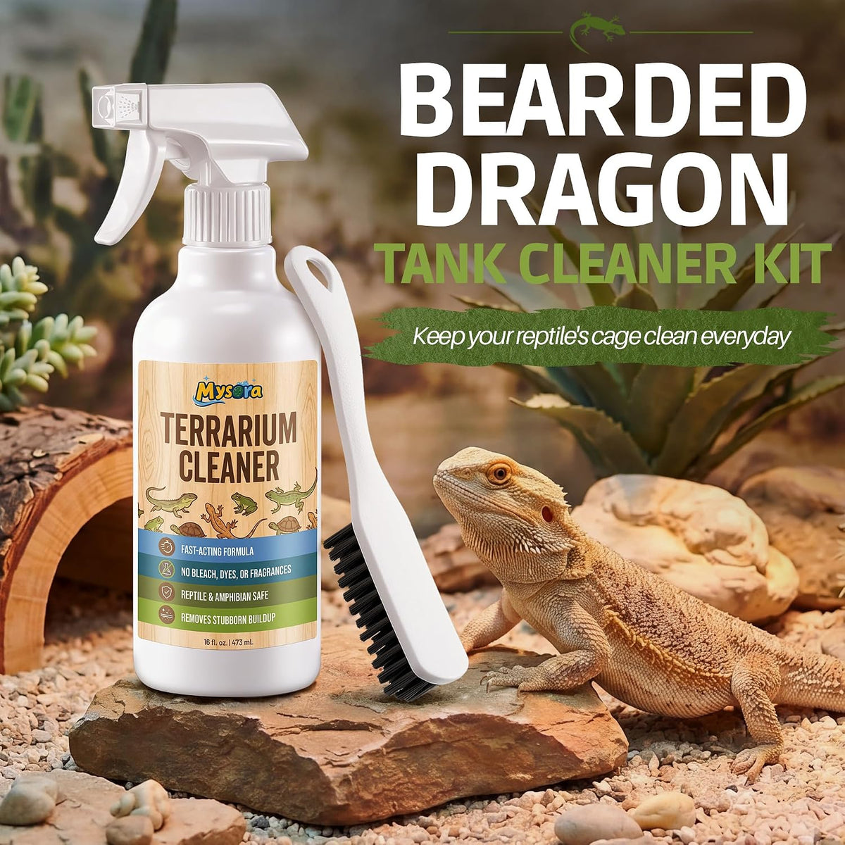 Bearded Dragon Tank Cleaner Kit with Brush, 16oz