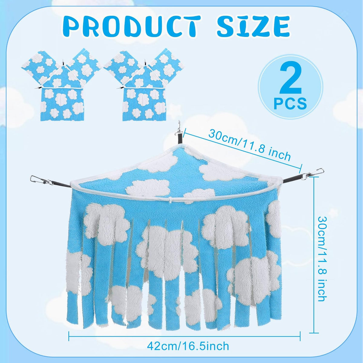 Huwena 2 Pcs Guinea Pig Hideout White Clouds Fleece Hideaway Toys Cage Accessories Small Animals Corner Triangular Hammock Hamster Ferret Playing Sleeping Bed for Hedgehog Bunny Chinchillas