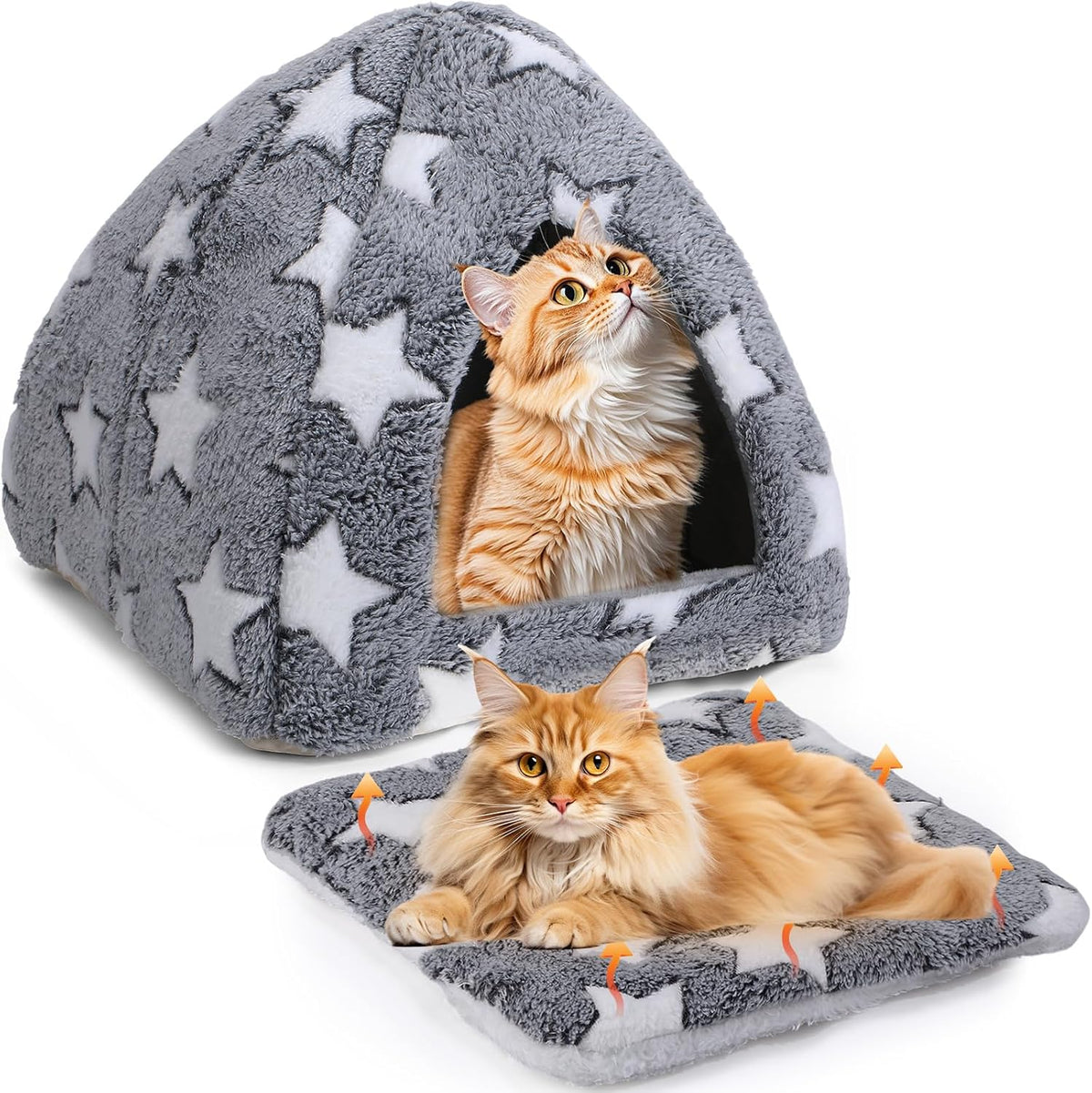 10 x 10 Inch Guinea Pig Hideout Bed with Self Warming Pad, Star