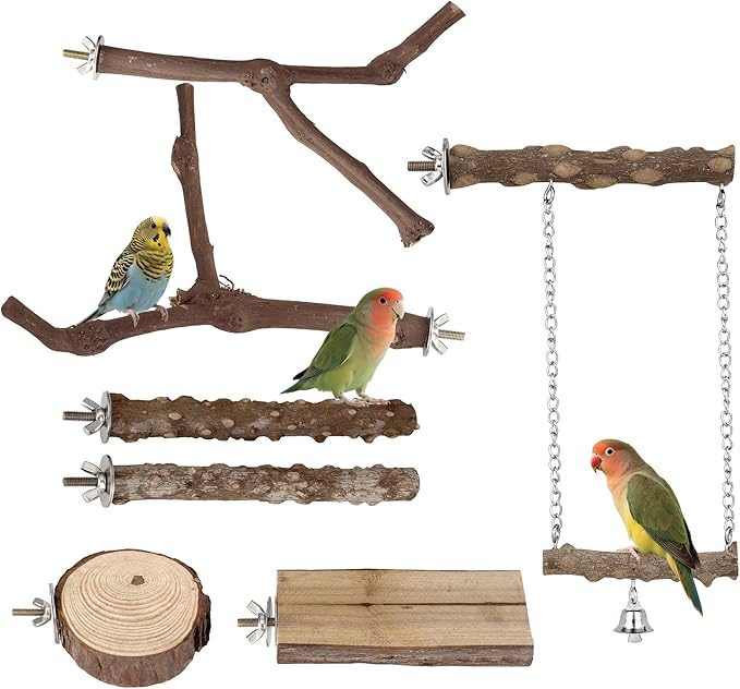 7PCS Bird Perches, Natural Wood Parrot Perch Stand, Bird Perch Chewing Stick by Filhome