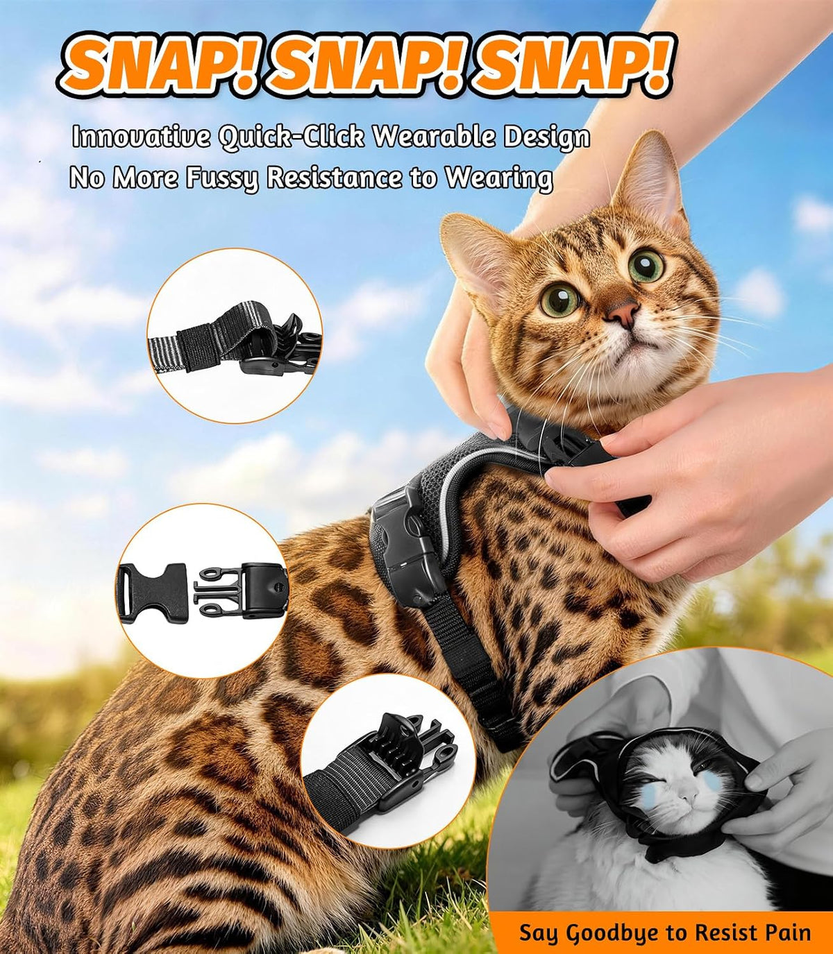 Cat Harness and Leash for Walking, Escape Proof Adjustable Vest Harness