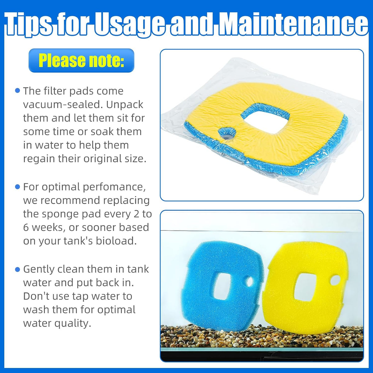 AQUANEAT Replacement Pond Filter Sponge Compatible with Anbull/VIVOHOME 950/1370GPH Pond Filter Pump Aquarium Filter pad for Fish Tank (2pcs)