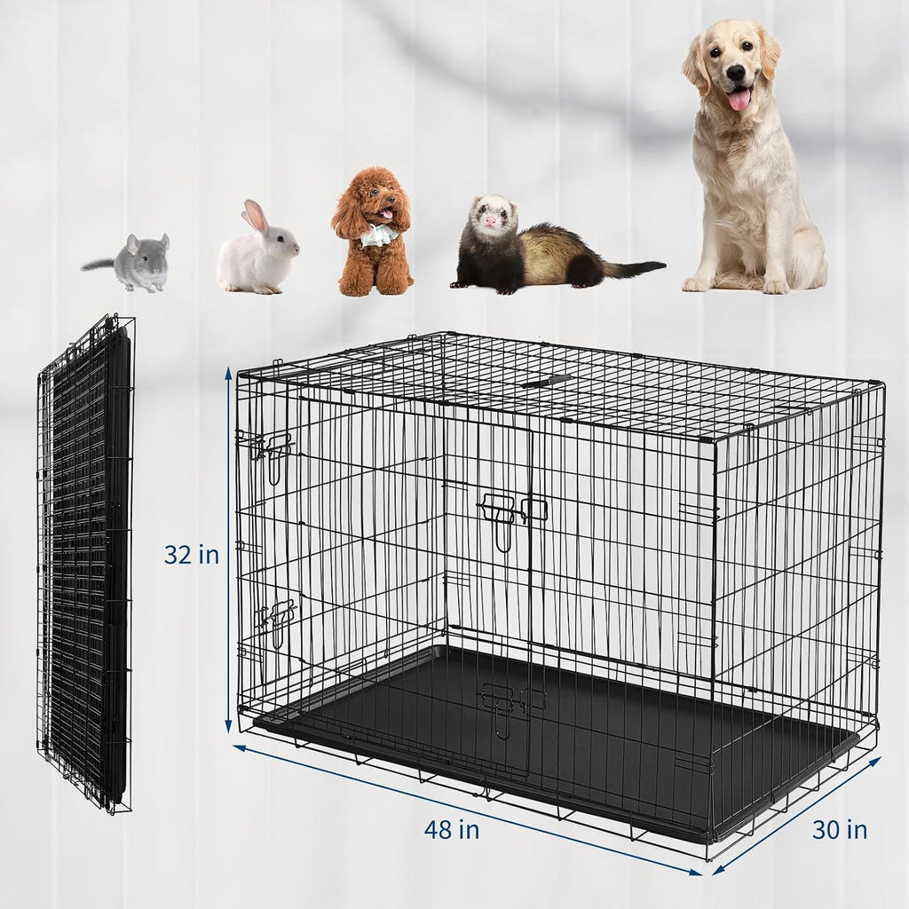 GarveeLife Rabbit Cage, Portable Rabbit Carriers with Slide Out Tray, Top & Front Door, Folding Small Critter Carriers Cage for Bunny, Ferret, Chinchilla, Cat, Rat (48Inch)
