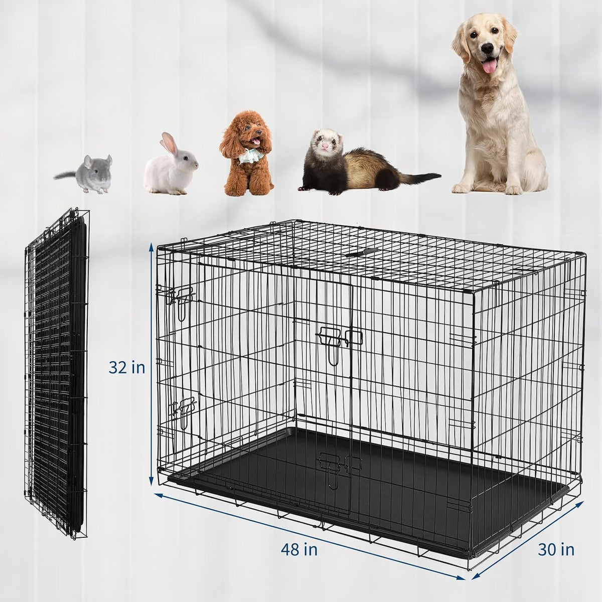 GarveeLife Rabbit Cage, Portable Rabbit Carriers with Slide Out Tray, Top & Front Door, Folding Small Critter Carriers Cage for Bunny, Ferret, Chinchilla, Cat, Rat (48Inch)