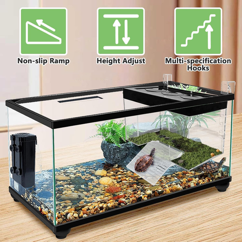 Turtle Basking Platform 11.81 x 7.87 x 7.87inch Hanging Basking Platform for Aquatic Turtles with Lid and Ramp Adjustable Reptile Ramp Dock Turtle Tank Accessories (Large)
