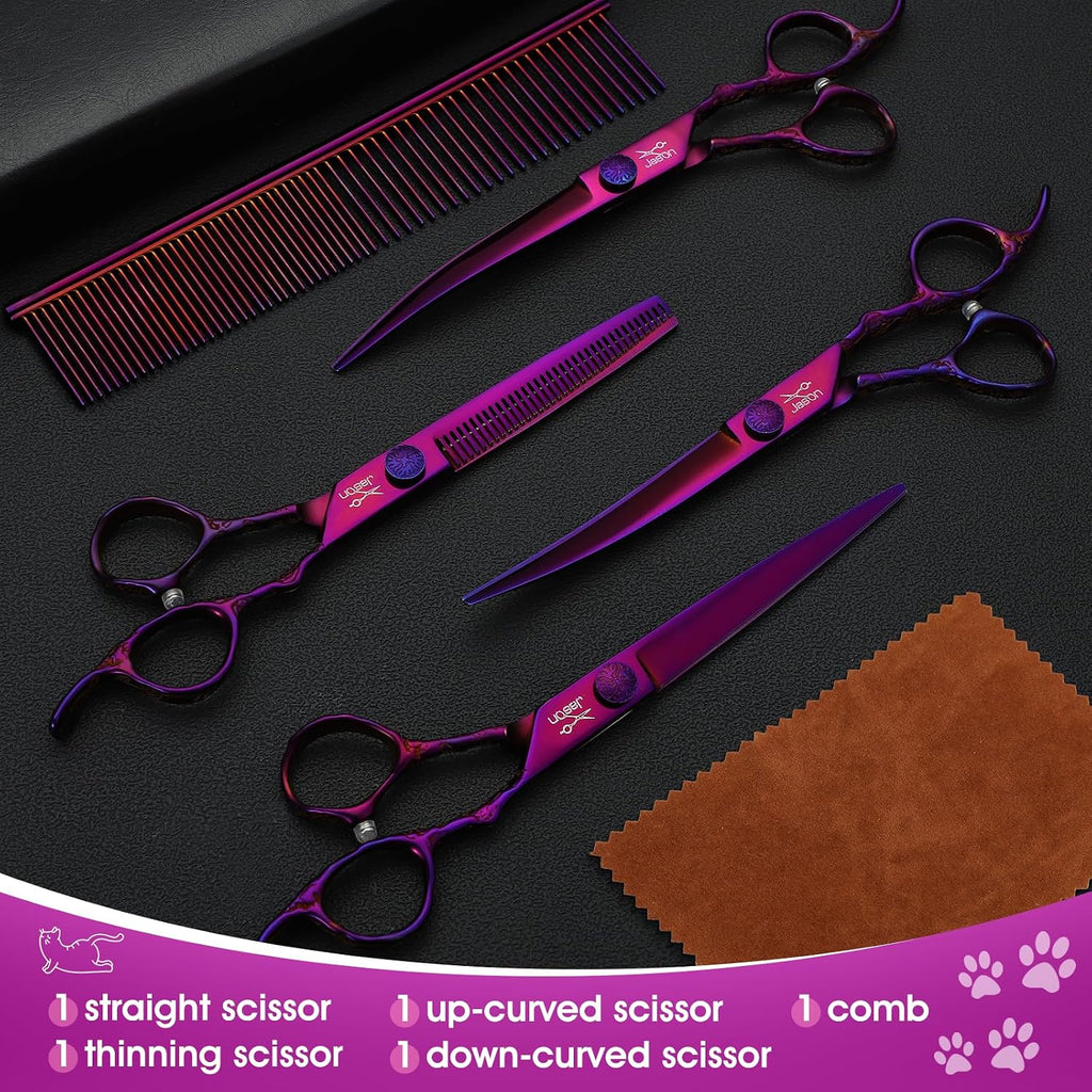 JASON Dog Grooming Scissors Set - Professional 6 in 1 Purple Shears Kit
