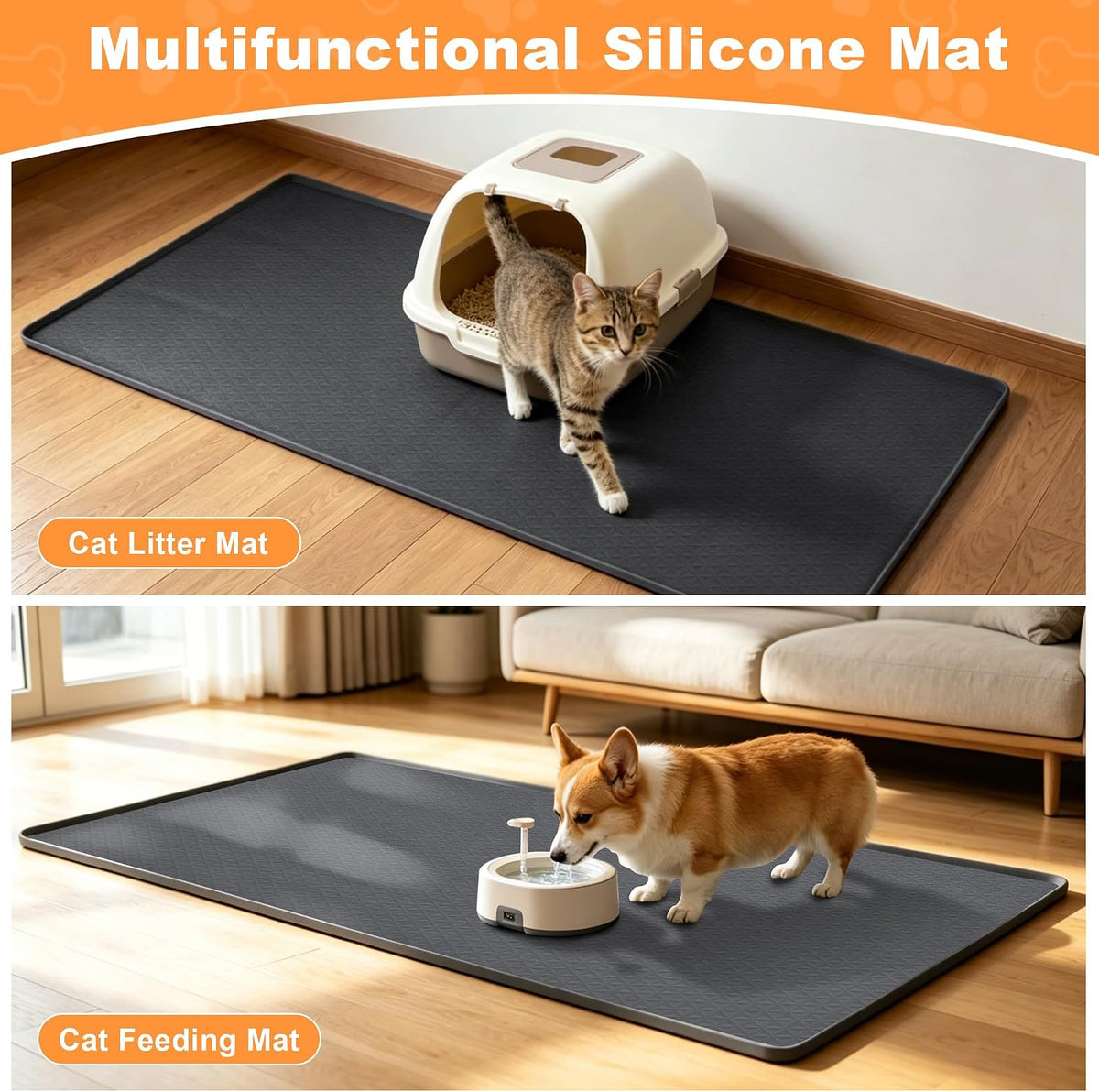 Extra Large Cat Litter Mat for Scatter Control, 51.2" x 25.6" (Gray)