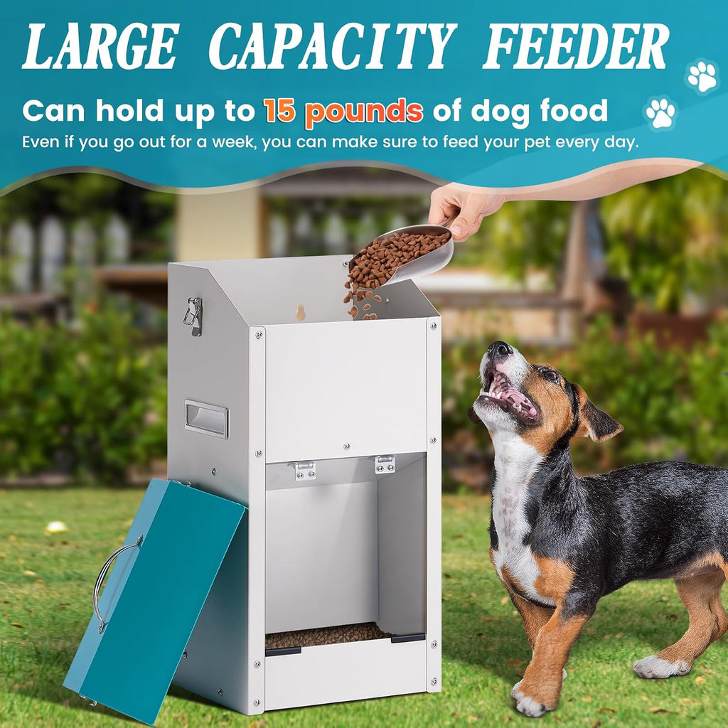 Galvanized Gravity Automatic Dog Feeder 15 lbs Outdoor Dog Feeders