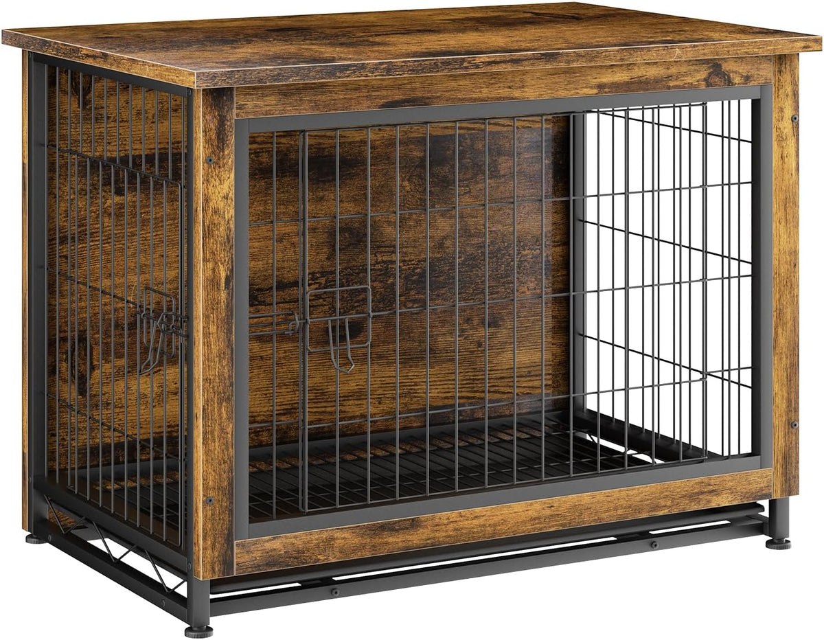 JY QAQA Dog Crate Furniture, Wooden Dogs Crate Table, Double-Doors Dog Furniture, Indoor Dog Kennel, Dog House, Dog Cage/Brown/L