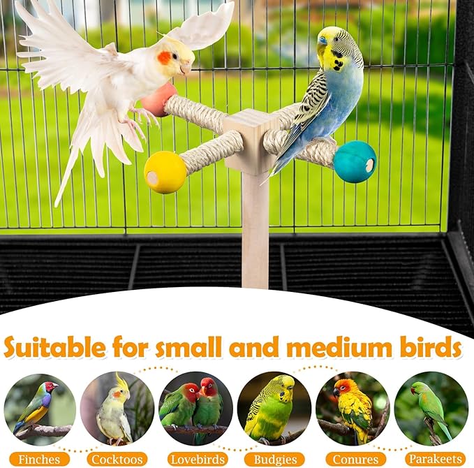 Rotating Bird Perches Toy, Interactive Spinning Parrot Parakeet Toys, Wooden - Image 3