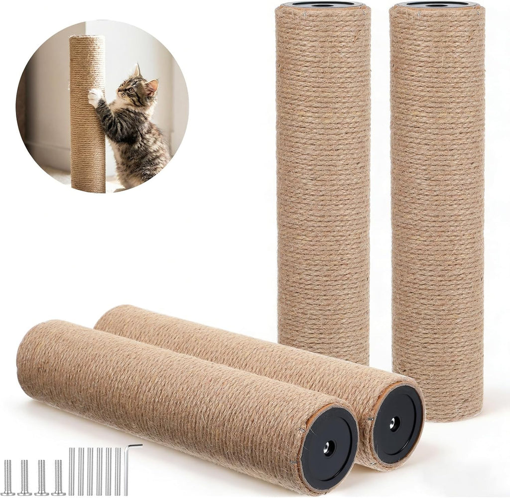 4 Pcs M8 cat Scratching Post Replacement Jute, 11.8x3.5IN Natural Sisal Wrapping Post for Cat Tree, Durable cat Scratching Post for Indoor Cats, Climbing, Scratching, Playing Pet Furniture Accessory