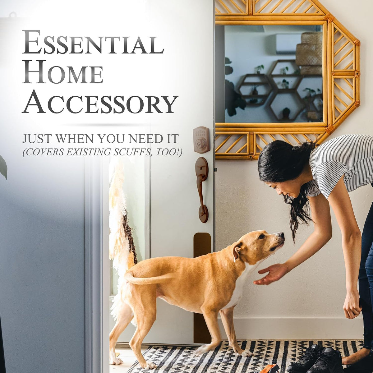 Deck the Door Decor Dog Scratch Door Protection Plate - Elegant Anodized Aluminum for All Door Types. Pet-Safe with Polished Edges and Rounded Corners. 3M Adhesive Mount - Oil Rubbed Bronze 4x22in