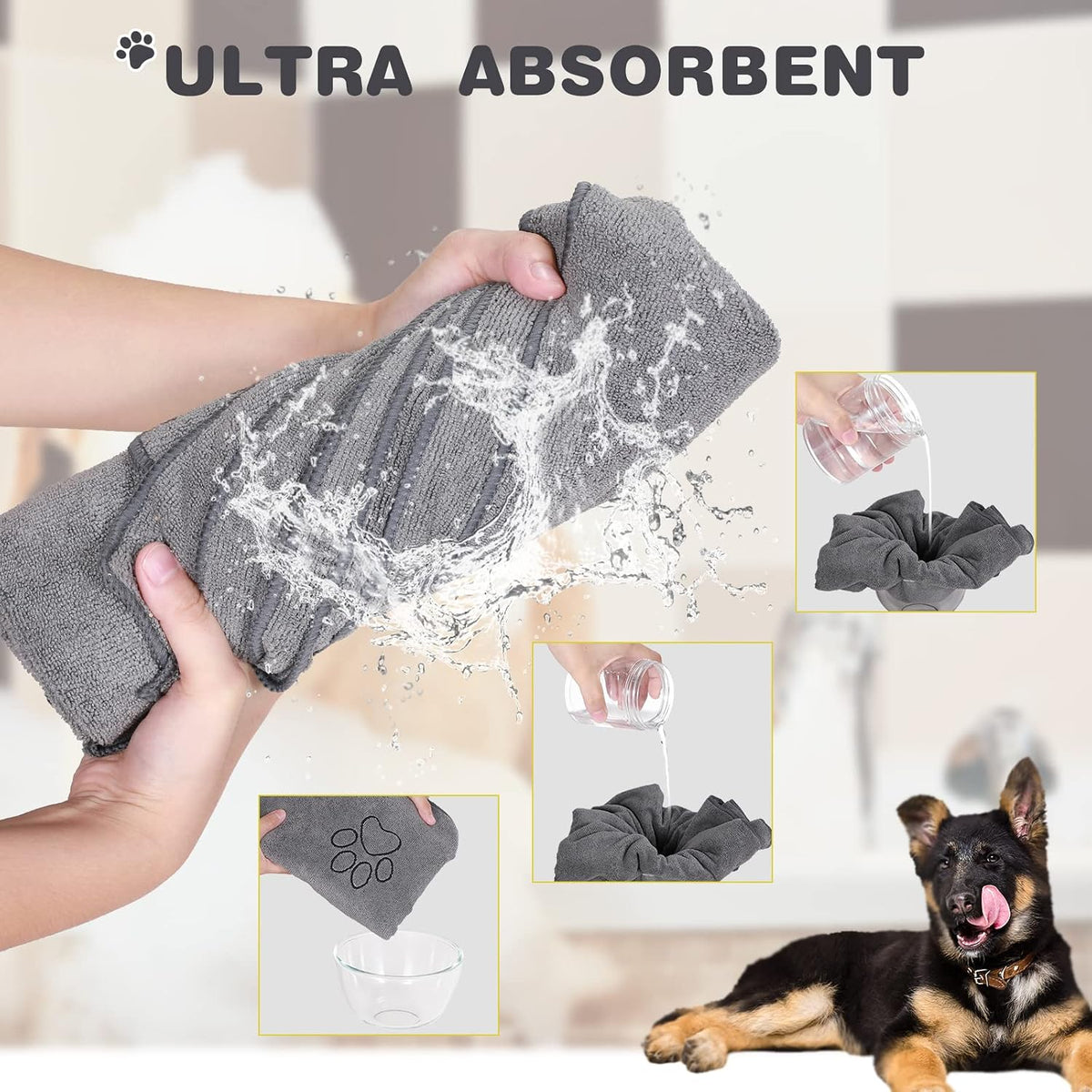 4 Pcs Dog Towels for Drying, 16 x 32 Inch, Gray