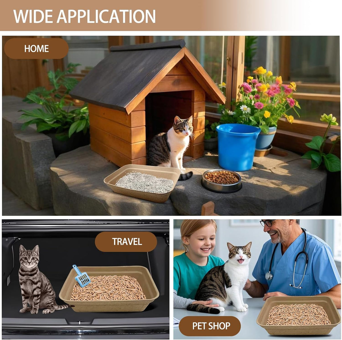 Nexboraque 8 Pack Disposable Cat Litter Box, 17 x 13.2 x 4 Inch Large Kitty Litter Box Pans Paper Cat Litter Tray for Hamster, Guinea Pig, Rabbit, Portable