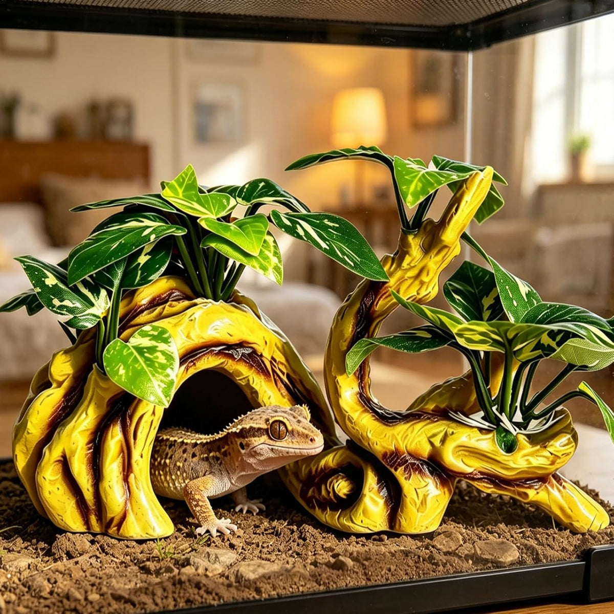 Climbing Branches for Crested Gecko, Resin Branches for Reptiles, Branches for Reptile Tank for Crested Gecko Frog Corn Snake Lizard Spider(Yellow)