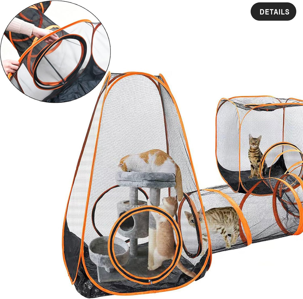 6-in-1 Modular Cat Playground with Hanging Climbing Tunnel,Large Cat House Condo & Enclosure for Multiple Cats,Portable Cat Activity Center with Cube Tents & Y-Tunnel for Cats,Rabbits & Small Animals