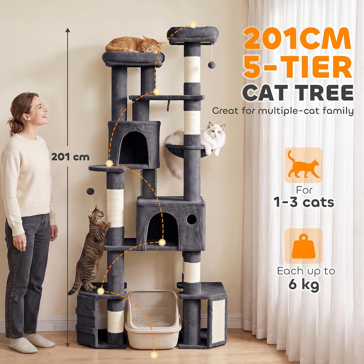 PawHut Extra Large Cat Tree Tower Dual Baseboard 79-Inch for Large Cats