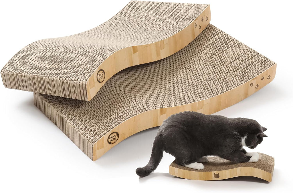 Reversible Wave Cat Scratcher for Indoor Cats - Cat Scratching Board, Horizontal Cat Scratch Pad Lounger with Reversible Usability and Extra Comfort for Lounge(2Pack, Oak)