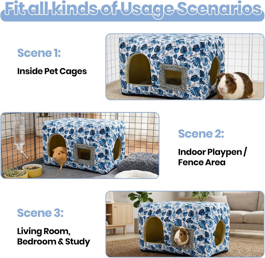 Guinea Pig Hideout, Washable Guinea Pig House, Blue Leaf