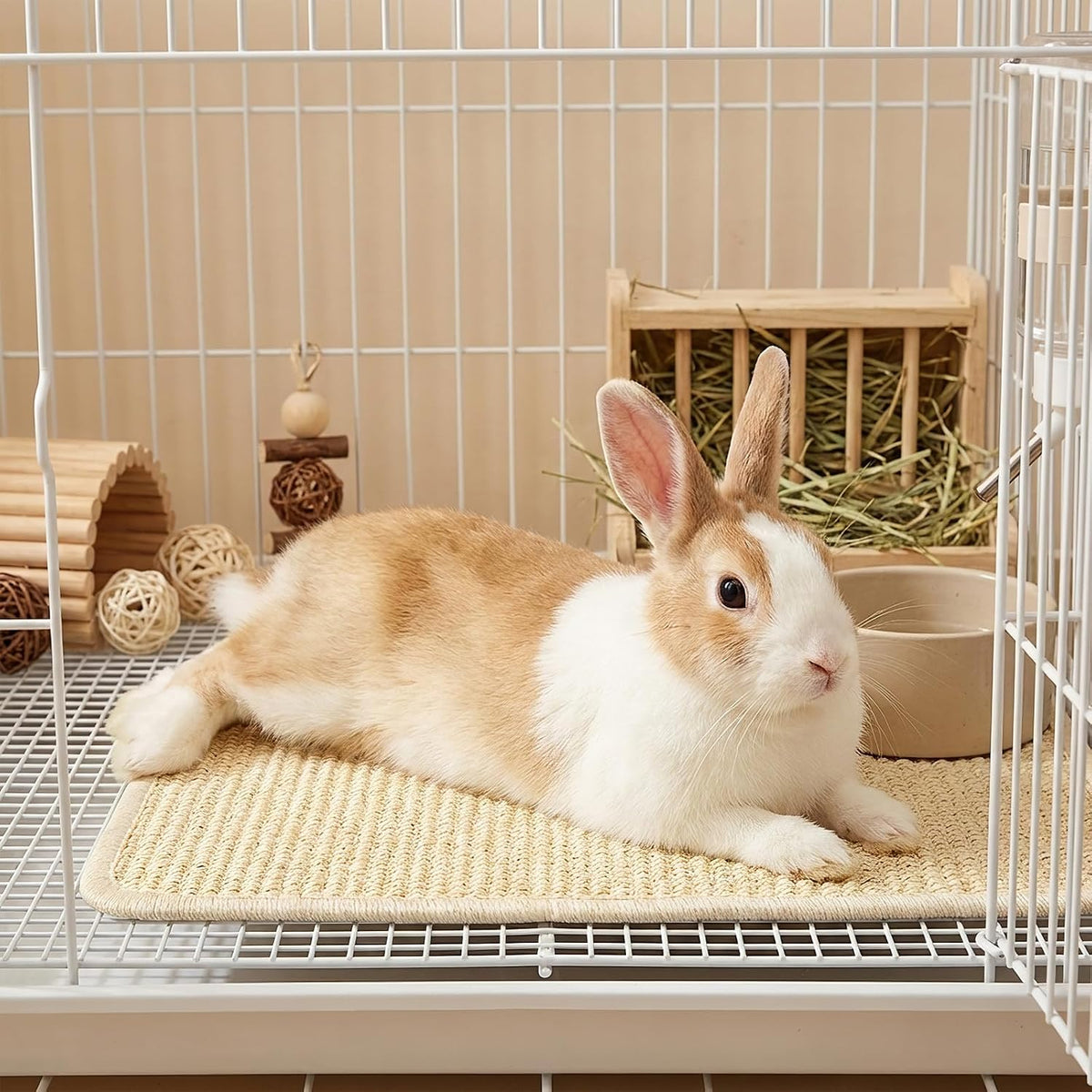 4 Pcs Rabbit Scratch Mat, 16 x 12 in Natural Sisal Bunny Scratching Pad, Rabbit Claws Teeth Care Resting Rug, Animal Chew Toy Forage Cage Accessories for Grinding, Biting, Sleeping, Nesting