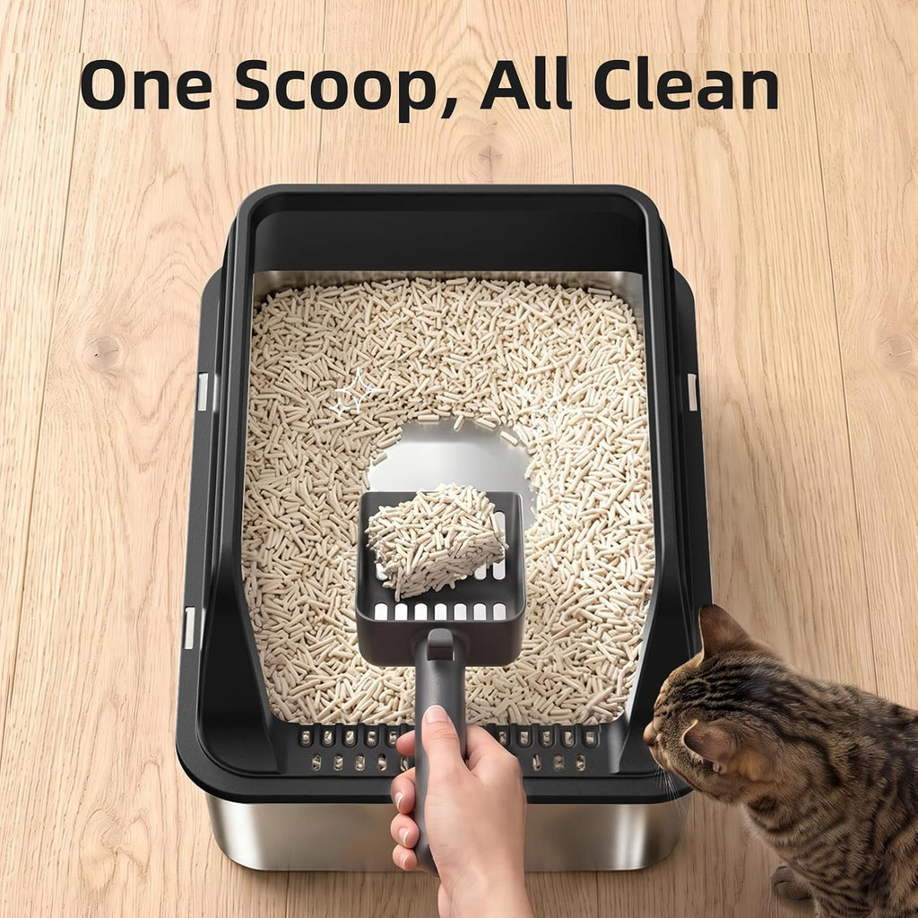 FURTIME Stainless Steel Litter Box with Lid 2Pcs, Enclosed Metal Litter Box