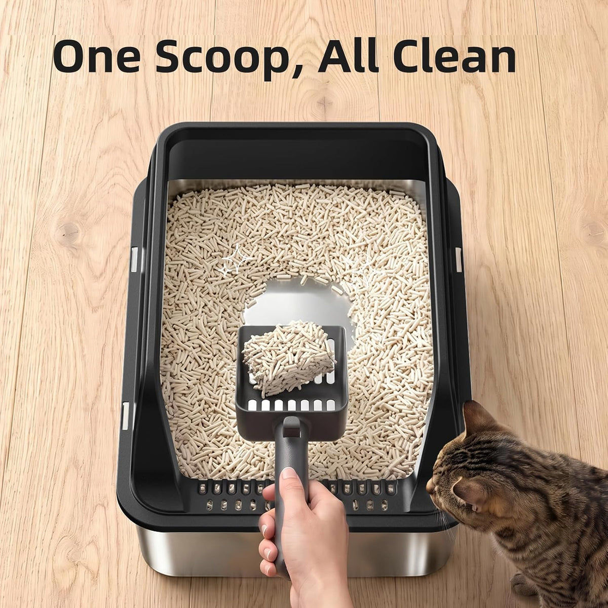 FURTIME Stainless Steel Litter Box with Lid 2Pcs, Enclosed Metal Litter Box