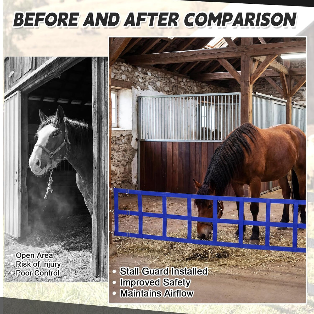 Zonon 10' x 20'' Adjustable Polyester Stall Guards for Horses, Blue