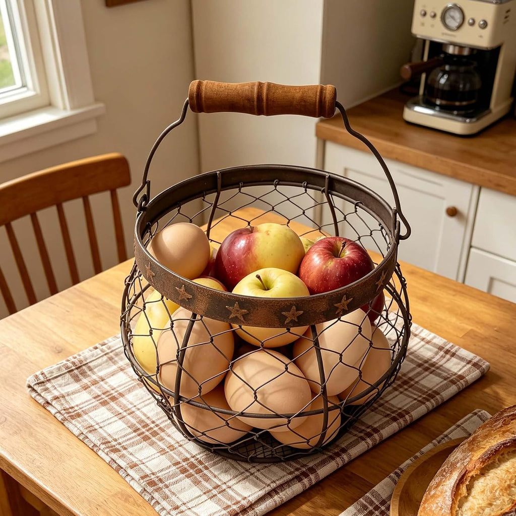Star Farmhouse Wire Egg Basket for Gathering Fresh Eggs