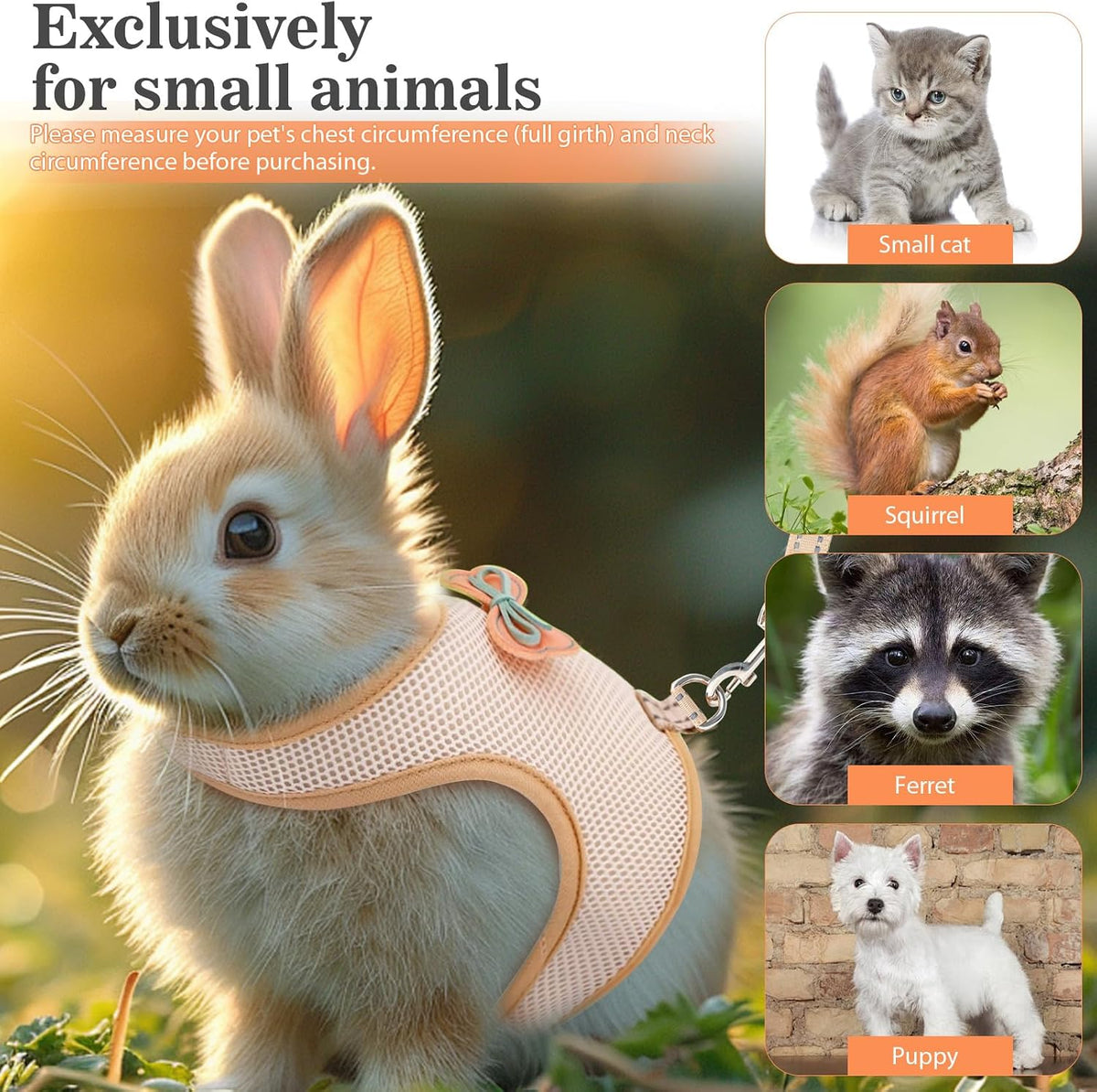 2-Pack Polyester Rabbit Harness and Leash Set - Escape-Proof Adjustable Small Animal Harness with 47.2in Leash and Rotatable D-Ring (Khaki+Deep Space Grey S, S)