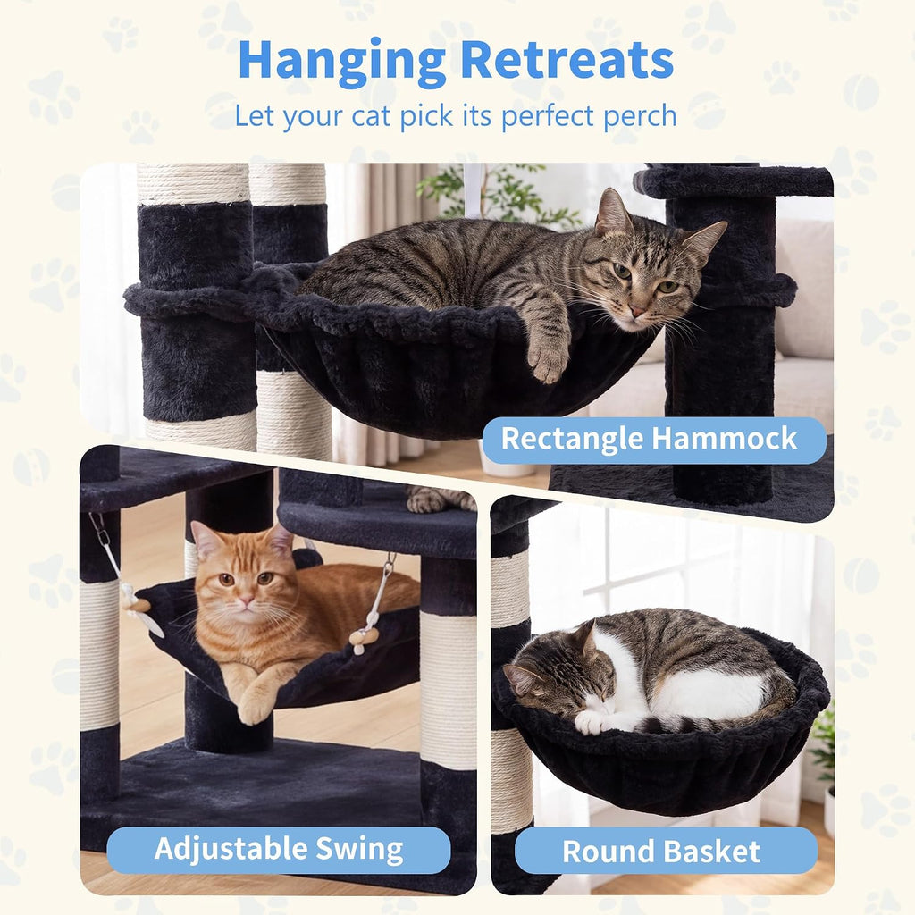 Heybly Cat Tree, 71-Inch-Tall Tower for Indoor Cats with 2 Perches HCT034G