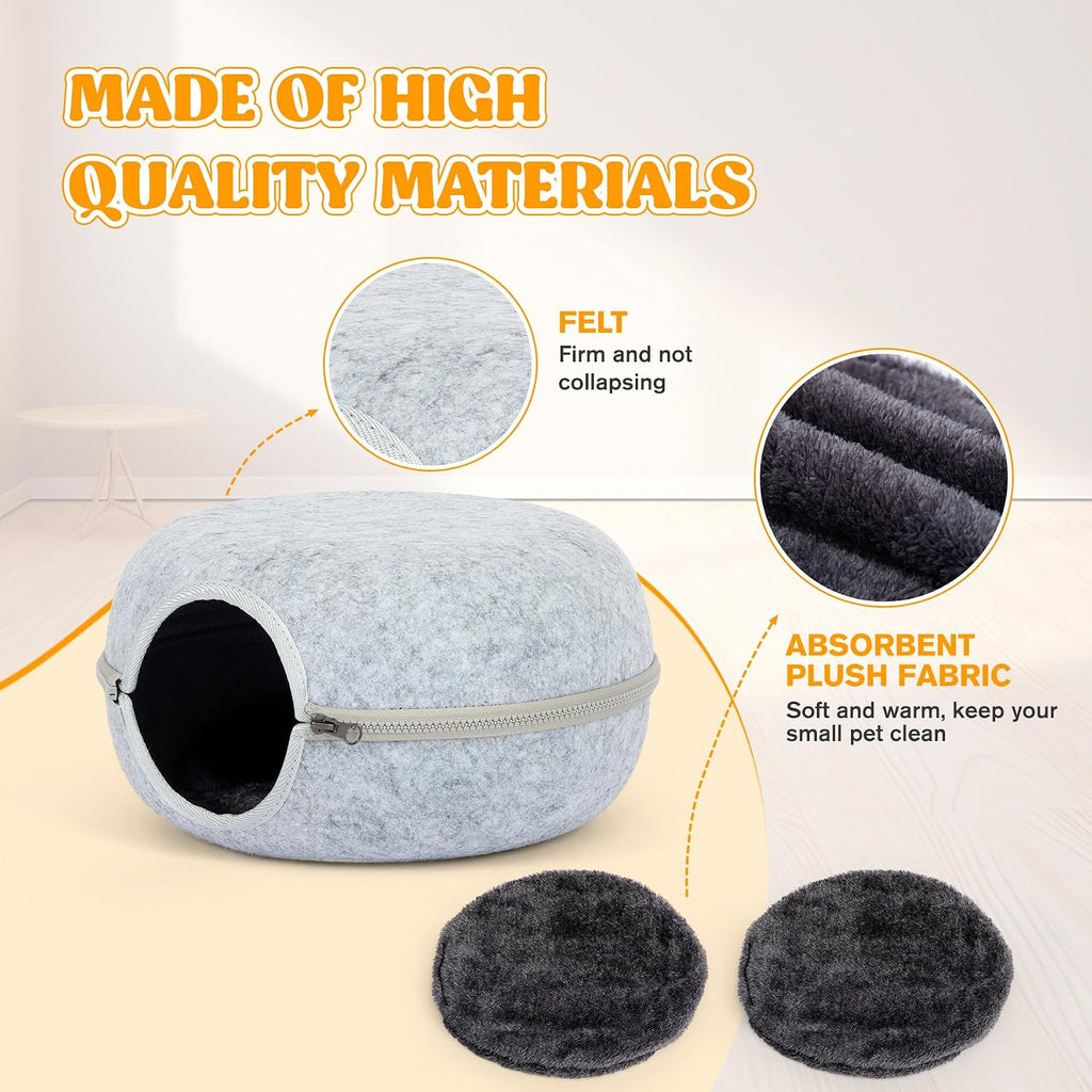 Guinea Pig Hideout 2 Pack, Double Function Guinea Pig Bed with 3 Soft Cushions, Small Animal Cage Accessories for Guinea Pigs, Hamsters, Hedgehogs, and Ferrets (Light Grey & Light Grey)