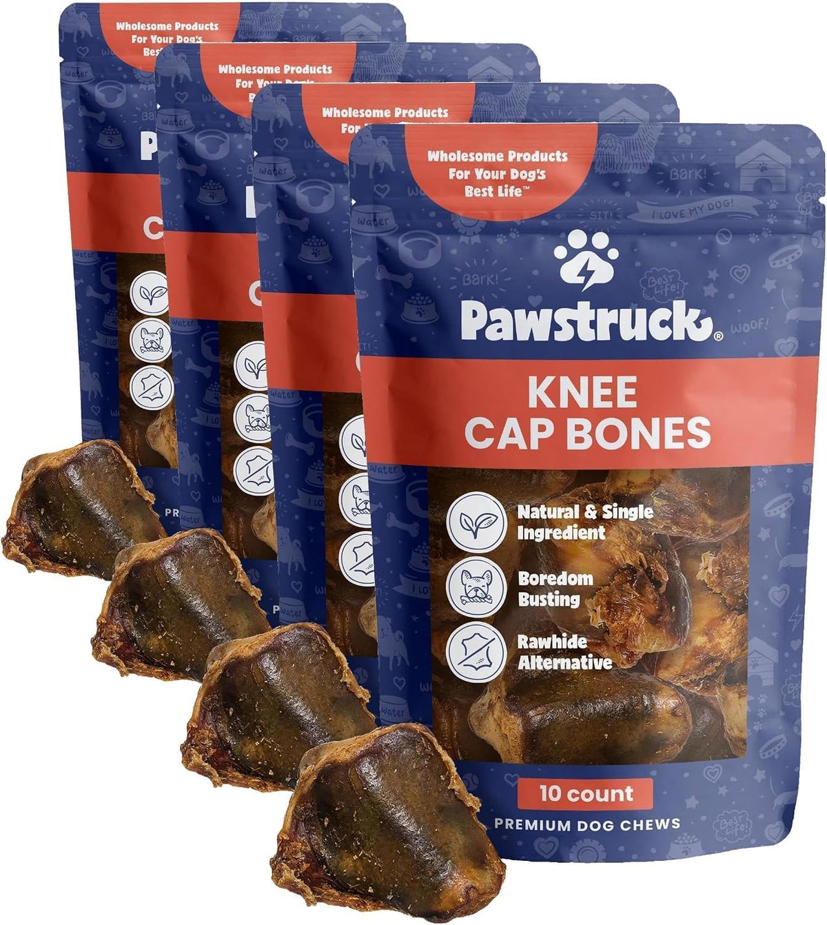 Pawstruck Cow Knee Caps for Dogs, 100% Natural Single Ingredient, 10 Pack