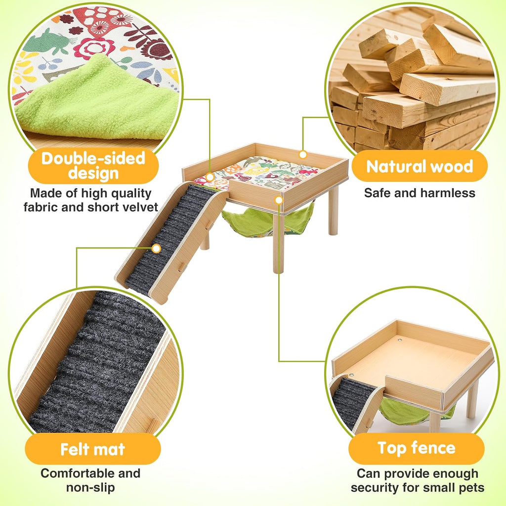 MEWTOGO Wooden Guinea Pigs Hammock with Platform
