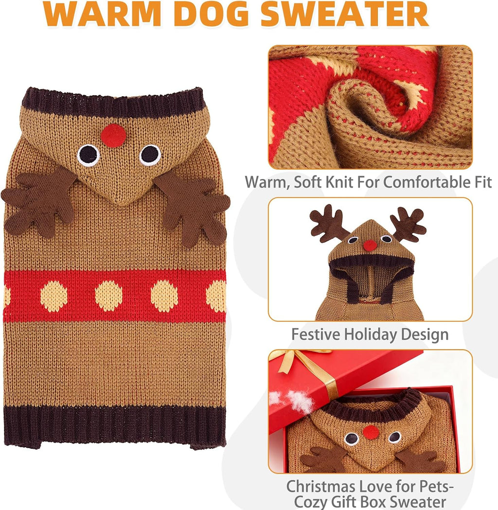 KOOLTAIL Christmas Dog Sweater,Cold Weather Cable Knitwear for Small Medium Large Dogs,Holiday Best Gift,Reindeer Style Thick Warm Winter Pet Clothes for Bulldog,Dachshund,Yorkie,L