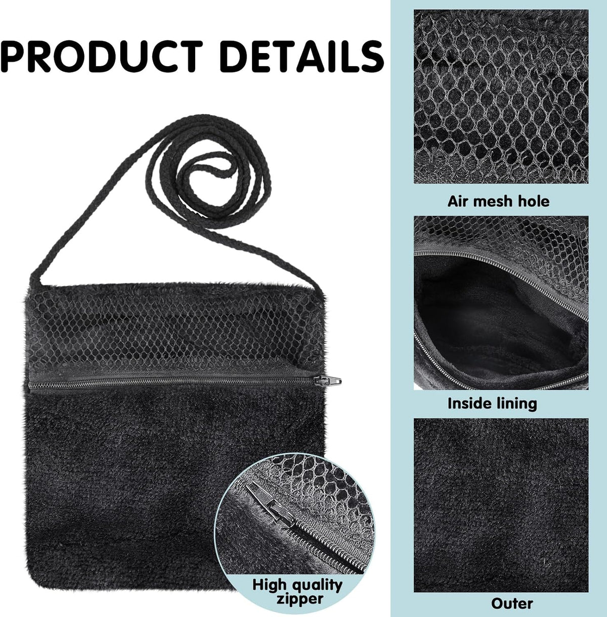 Sweetude 2 Pcs Sugar Glider Pouch, Breathable Carrying Bonding Pouch, Black