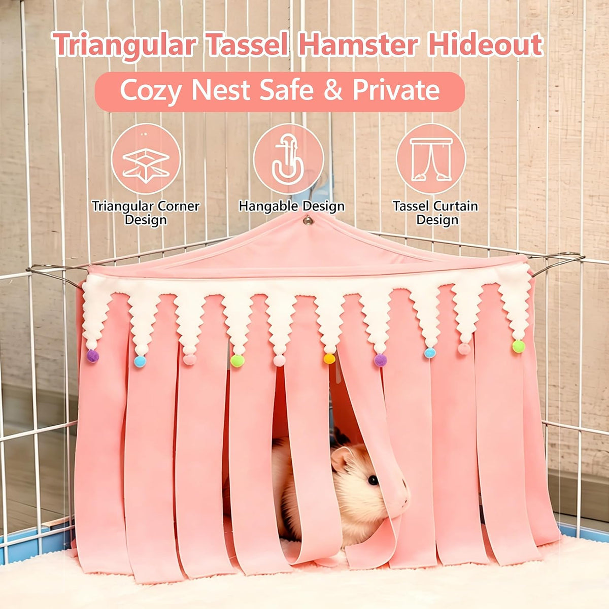 Corner Hamster Hideout, Space Saving Fleece Tent Bed for Wire Cage