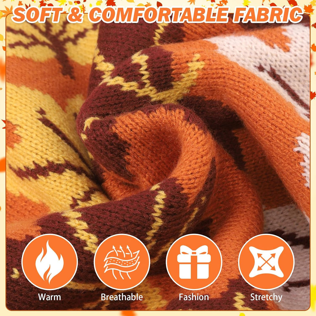 KOOLTAIL Fall Dog Sweater, Thanksgiving Dog Sweater with Autumn Maple Leaf Pattern, Cold Weather Pet Knitted Winter Coats Clothes Turtleneck Pullover for Small Medium Large Dogs Cat Boy Girl, Orange L