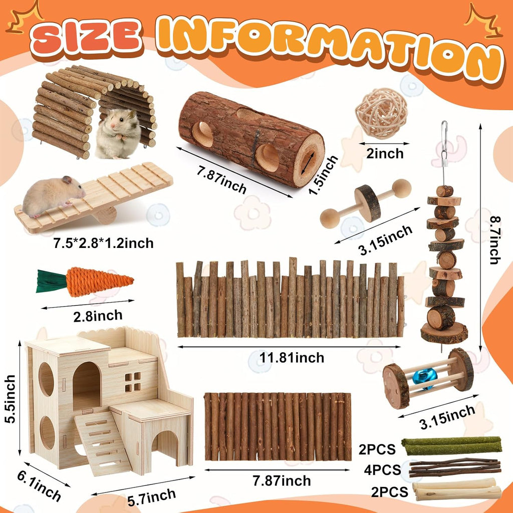 19 Pcs Hamster Cage Accessories Chew Toys Set, Luxury Villa