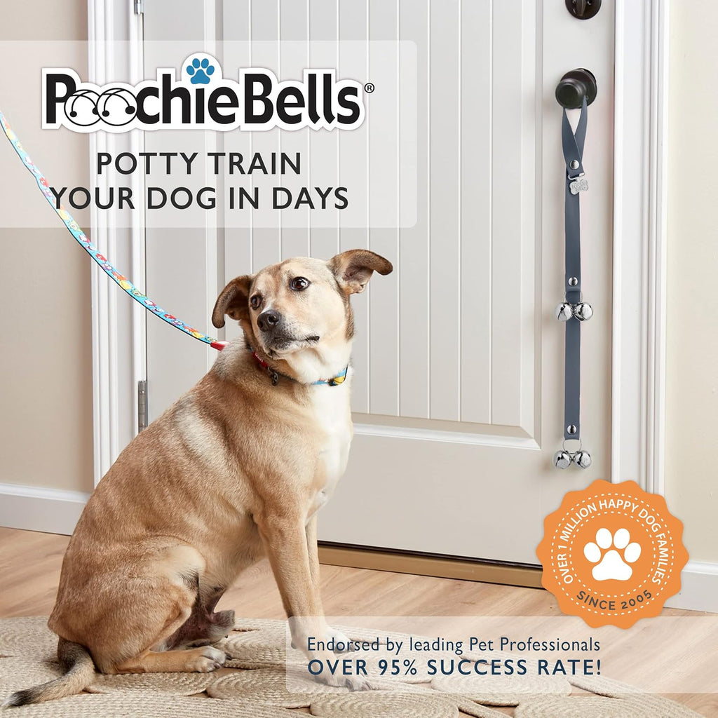 Dog Door Bell for Potty Training – The Original Potty Training Bells for Dogs, USA-Made Doggie Potty Bells, Easy Puppy Training, Loud & Durable Hanging Bells for Door, Leather Gray