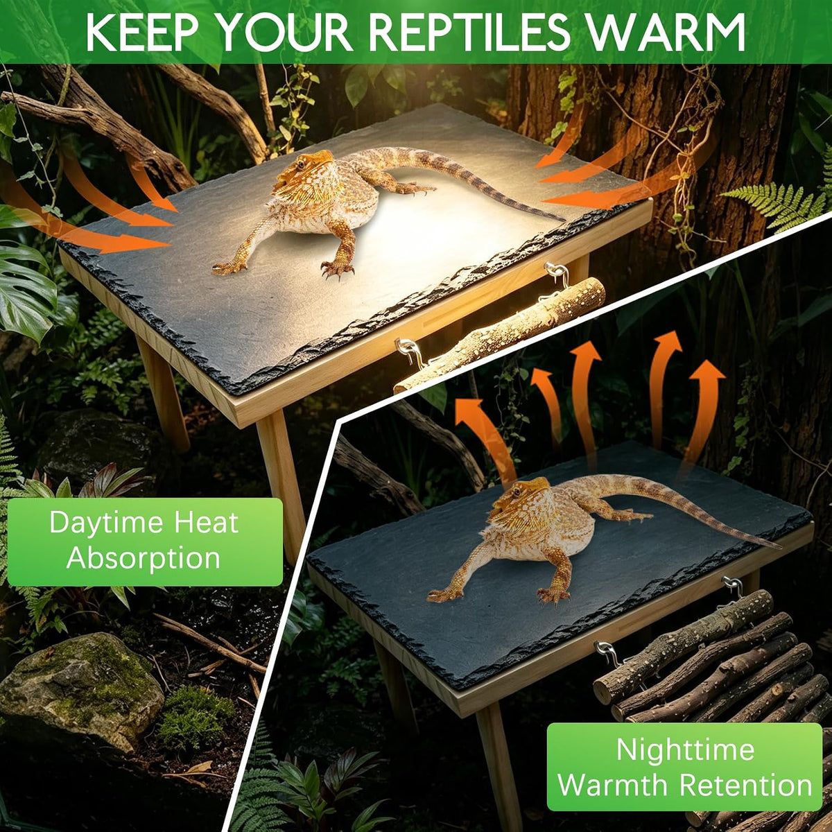 BNOSDM Basking Rock Platform with Climbing Ramp Reptiles Hideout Bearded Dragon Hide Cave Reptile Tank Accessories Suit for Tortoise, Lizard, Toad, Gecko (Large)