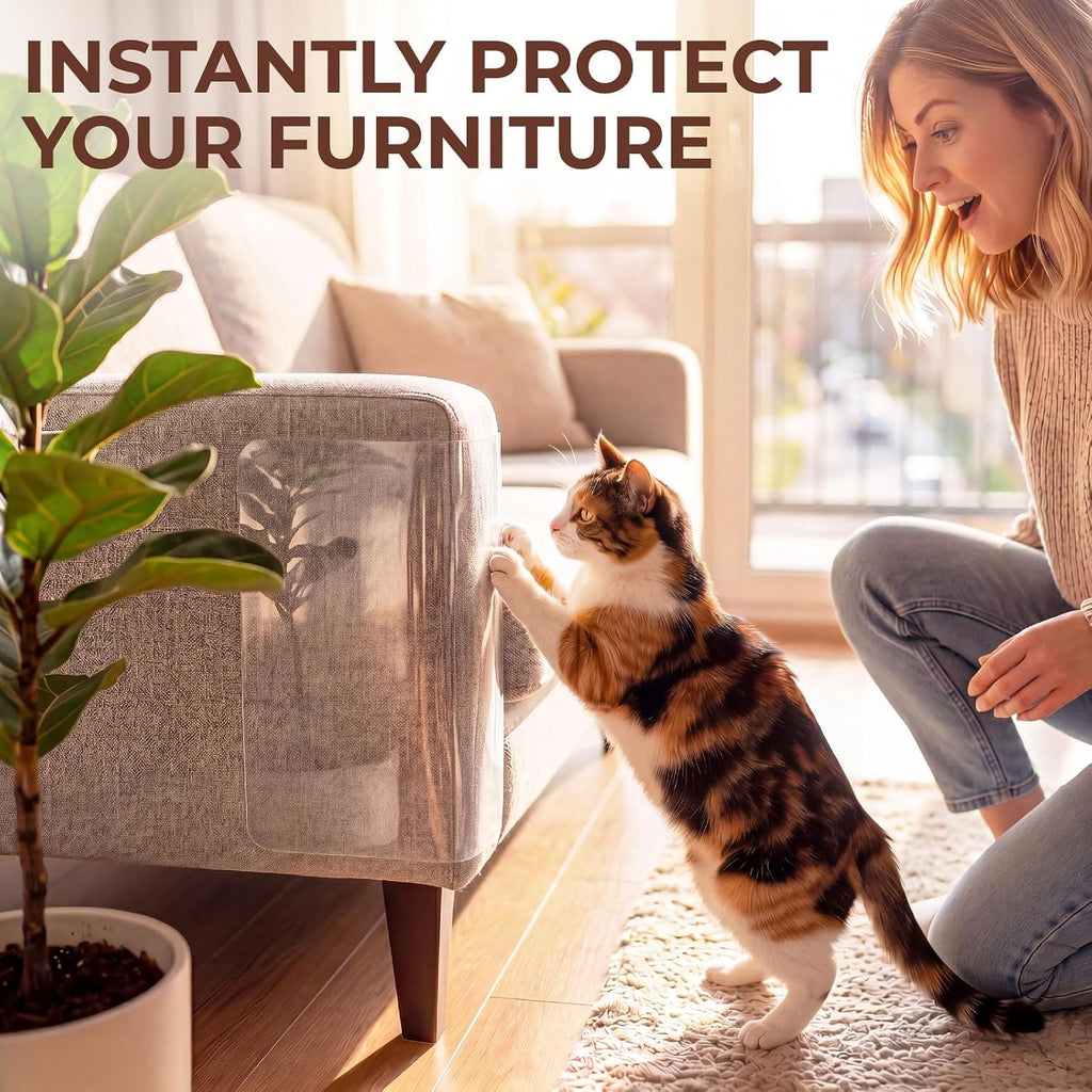 Cat Scratch Furniture Protector, 16 Pack Self Adhesive Tape, Heavy Duty Flexible Corner Guards for Couch, Sofa, Doors, Walls, Chairs, Armrests, No Residue, No Pins, Cat Scratch Protection Kit