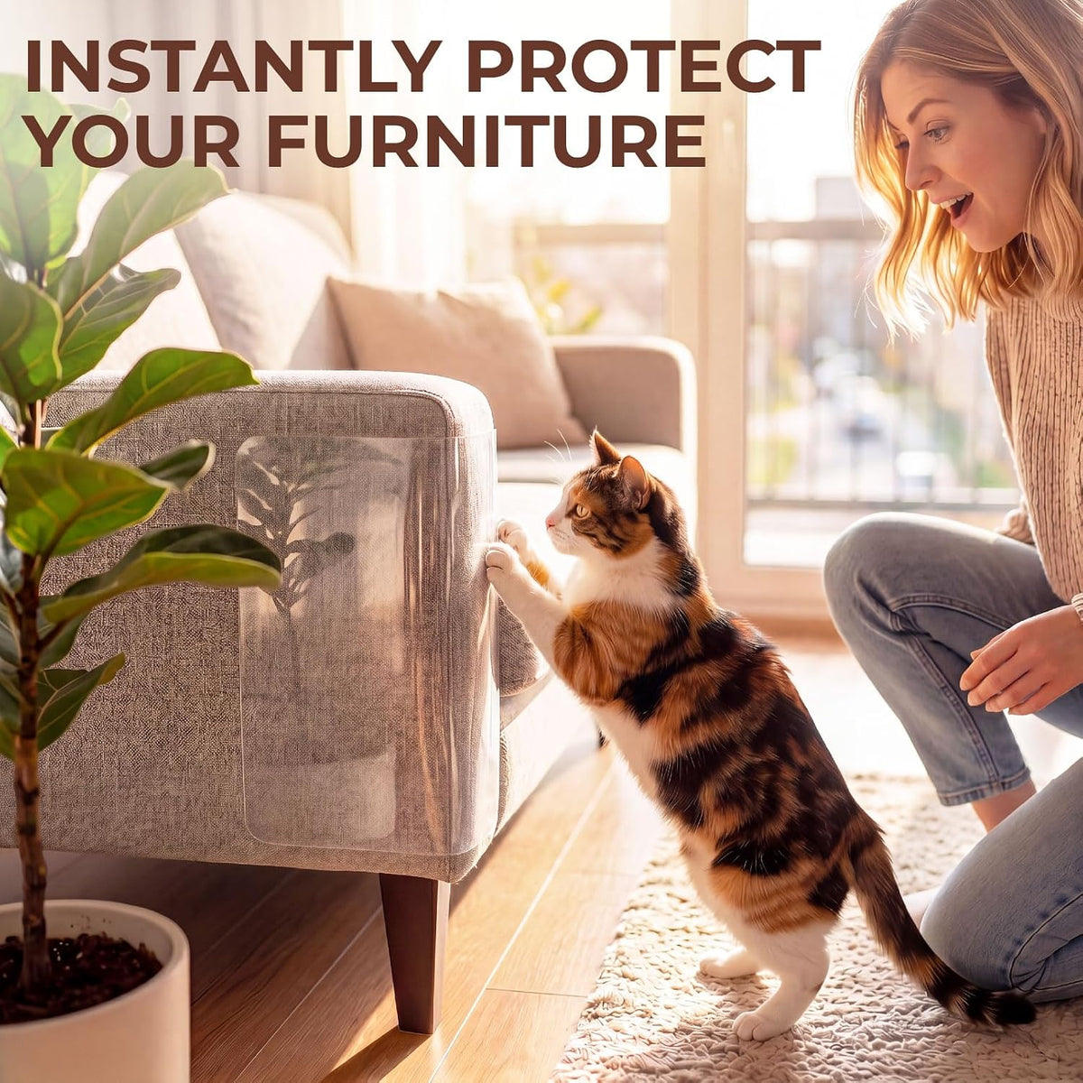 Cat Scratch Furniture Protector, 16 Pack Self Adhesive Tape, Heavy Duty Flexible Corner Guards for Couch, Sofa, Doors, Walls, Chairs, Armrests, No Residue, No Pins, Cat Scratch Protection Kit