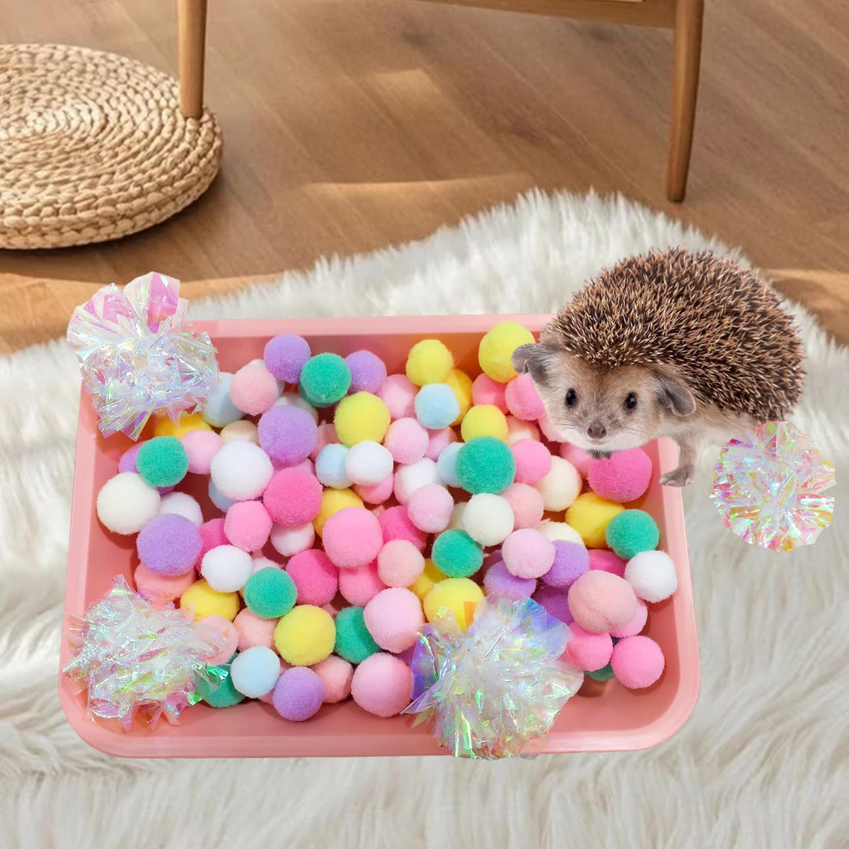Hedgehog Dig Box Tray Set Hedgehog Cage Accessories Funny Balls for Small Animal Hedgehogs Hamsters Ferrets Guinea Pigs