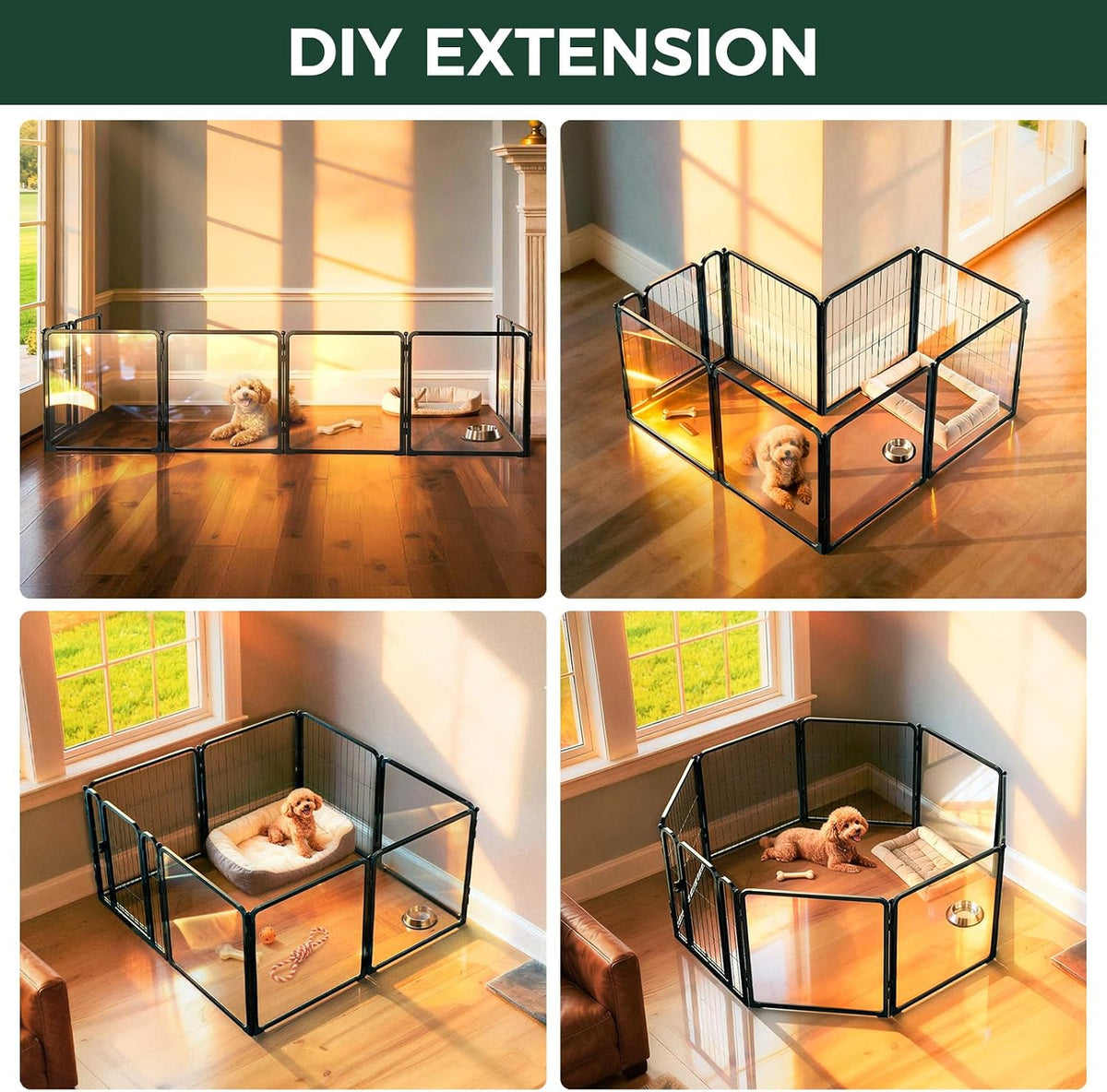 FXW AuraSpace Pro Acrylic & Wire Mesh Indoor Dog Playpen, 24" H, 8 Panels